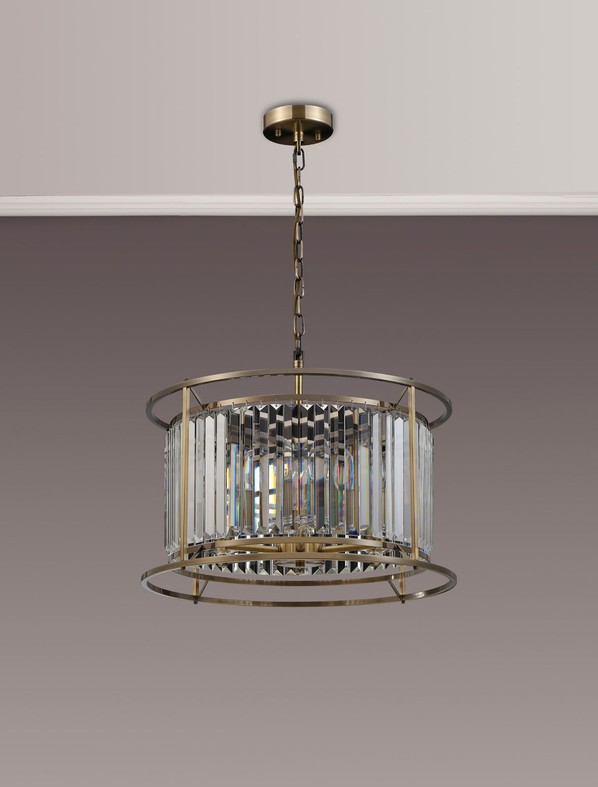 Buckley Pendant / Semi Ceiling Convertible, 6 x E14, Antique Brass / Clear