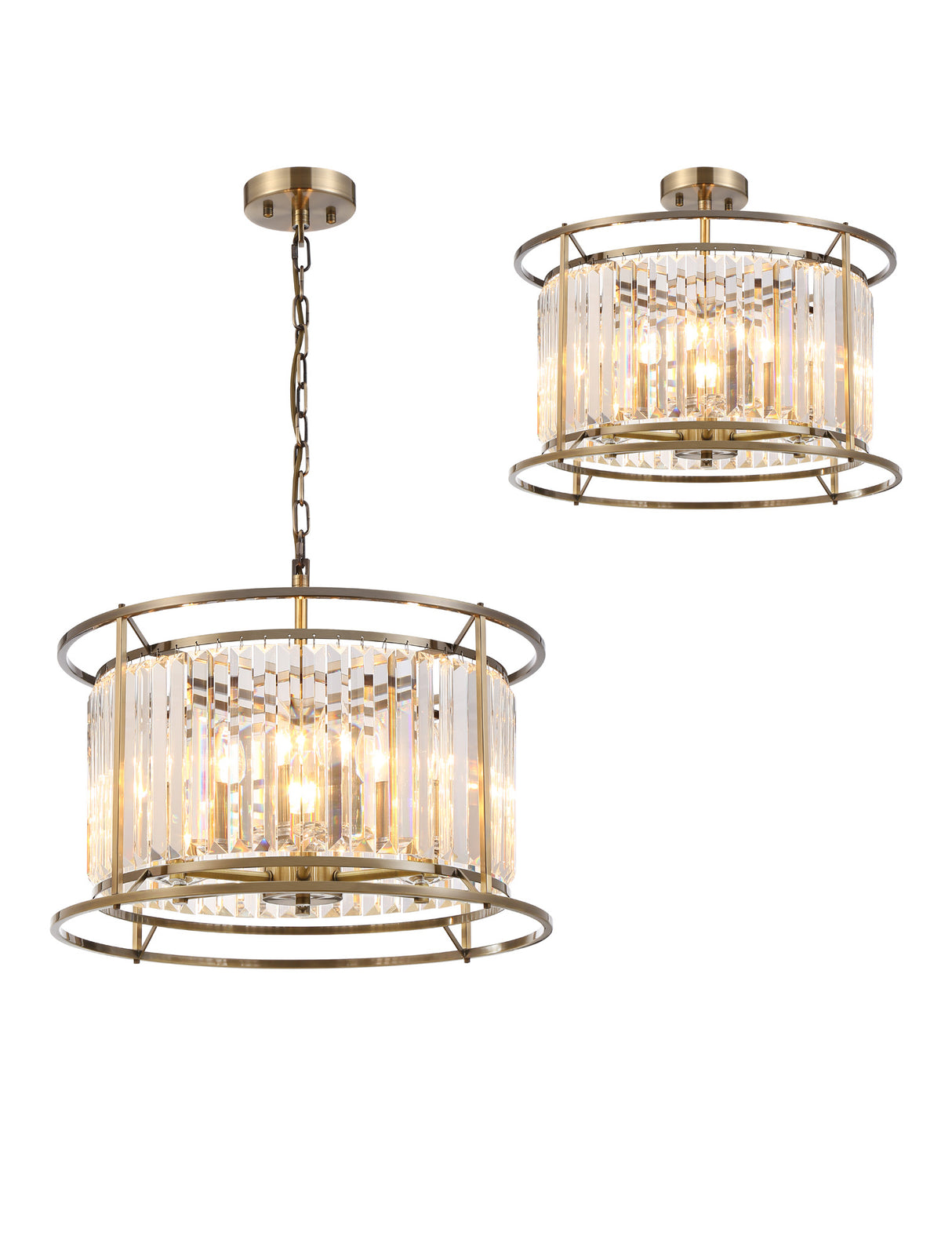 Buckley Pendant / Semi Ceiling Convertible, 6 x E14, Antique Brass / Clear