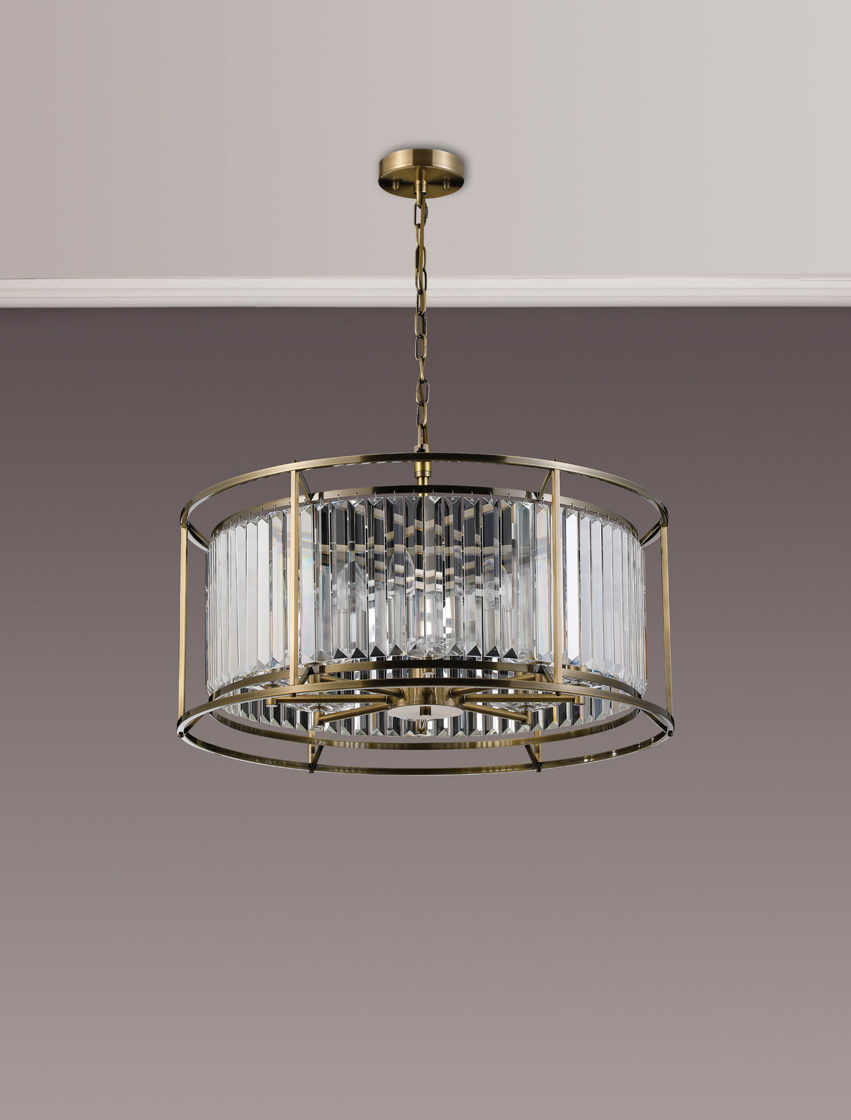 Buckley Pendant / Semi Ceiling Convertible, 8 x E14, Antique Brass / Clear