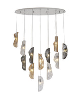 Young Oval Pendant 2m, 12 x G9, Polished Chrome / Clear & Amber & Smoked Glass
