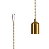 Robson E27 (Max 60W) Lampholder Gilt Bronze With 3m Pale Gold Braided Twisted Cable & Deeper Shade Ring, Suitable For Shades & Cages