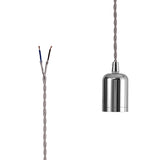Robson E27 (Max 60W) Lampholder Chrome With 3m Silver Braided Twisted Cable & Deeper Shade Ring, Suitable For Shades & Cages