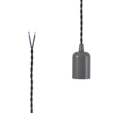 Robson E27 (Max 60W) Lampholder Warm Grey With 3m Grey Braided Twisted Cable & Deeper Shade Ring, Suitable For Shades & Cages