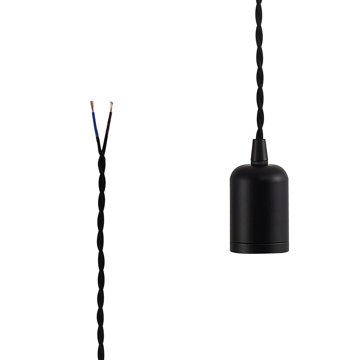 Robson E27 (Max 60W) Lampholder Black With 3m Black Braided Twisted Cable & Deeper Shade Ring, Suitable For Shades & Cages