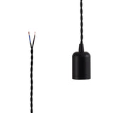 Robson E27 (Max 60W) Lampholder Black With 3m Black Braided Twisted Cable & Deeper Shade Ring, Suitable For Shades & Cages