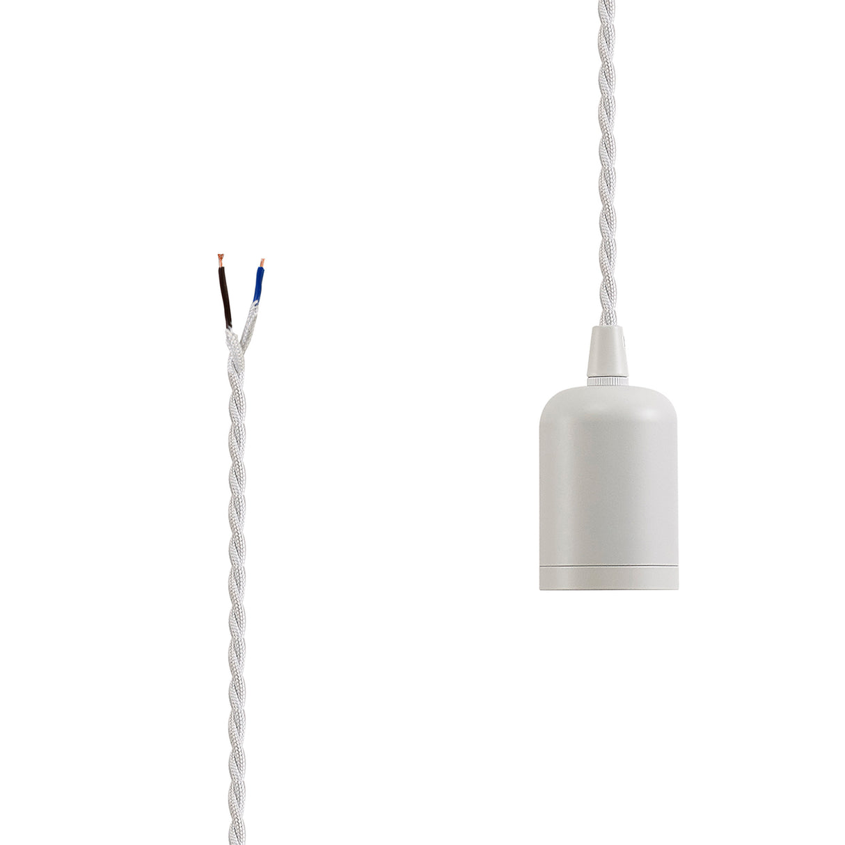Robson E27 (Max 60W) Lampholder White With 3m White Braided Twisted Cable & Deeper Shade Ring, Suitable For Shades & Cages