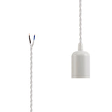 Robson E27 (Max 60W) Lampholder White With 3m White Braided Twisted Cable & Deeper Shade Ring, Suitable For Shades & Cages