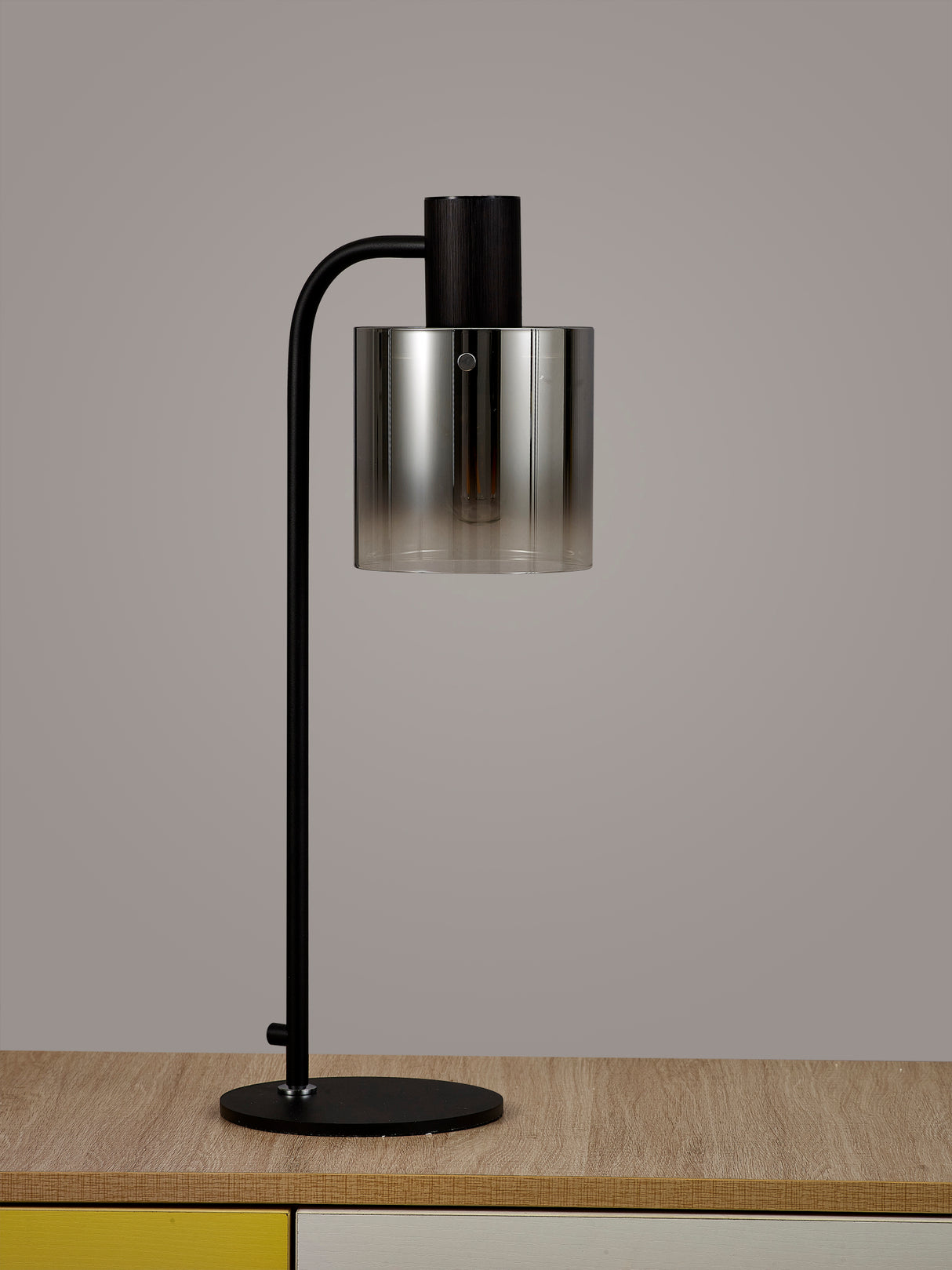 Chisholm Large Table Lamp, 1 Light E27, Black / Smoke Fade Glass