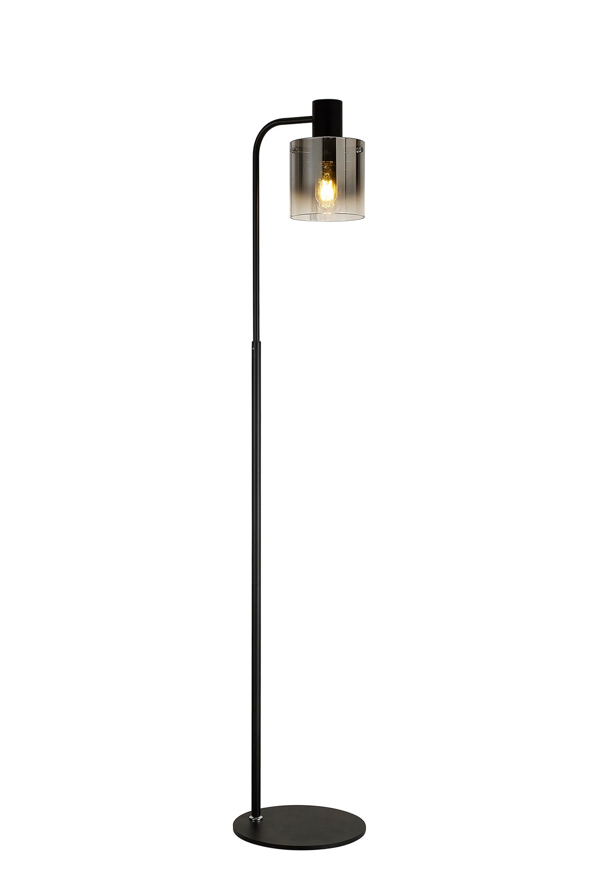 Chisholm Floor Lamp, 1 Light E27, Black / Smoke Fade Glass