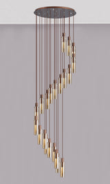 Bridges Round Pendant, 21 Light Adjustable E27, Mocha / Amber Glass, Item Weight: 38.2kg