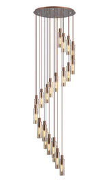 Bridges Round Pendant, 21 Light Adjustable E27, Mocha / Amber Glass, Item Weight: 38.2kg