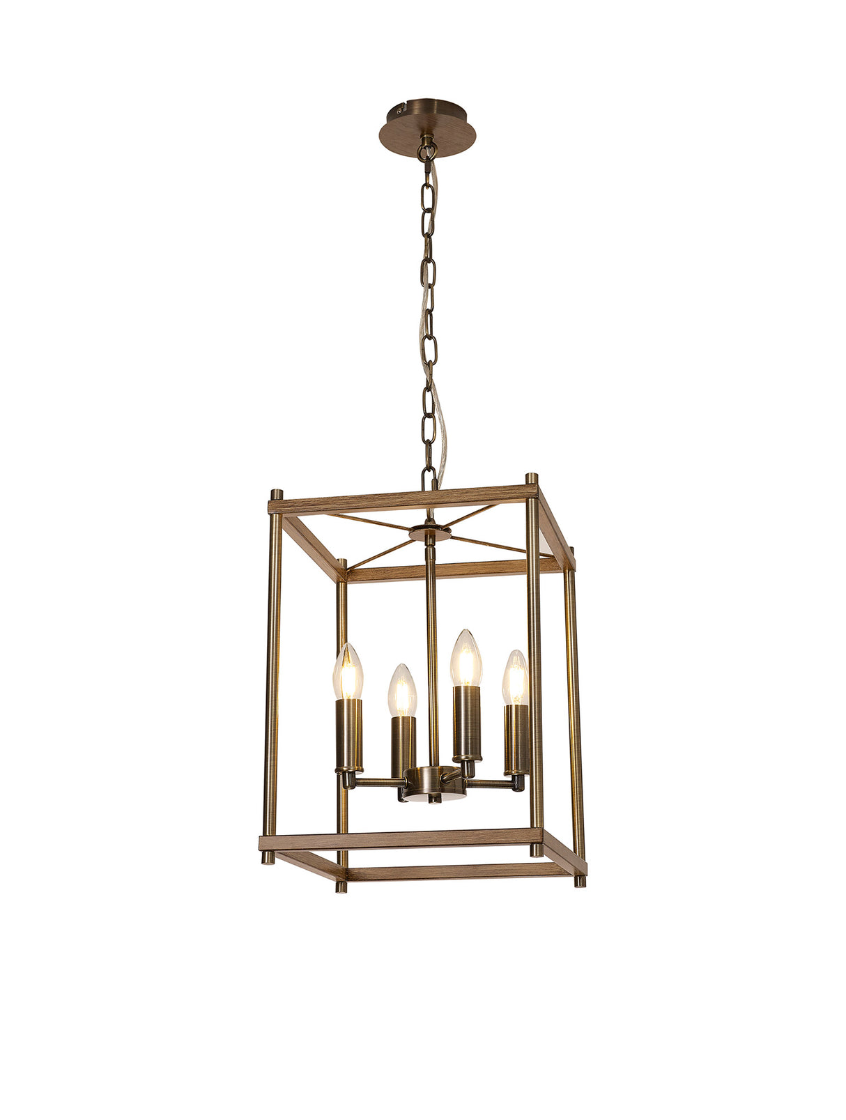 Saddington Pendant, 4 x E14, Medium Oak/Antique Brass