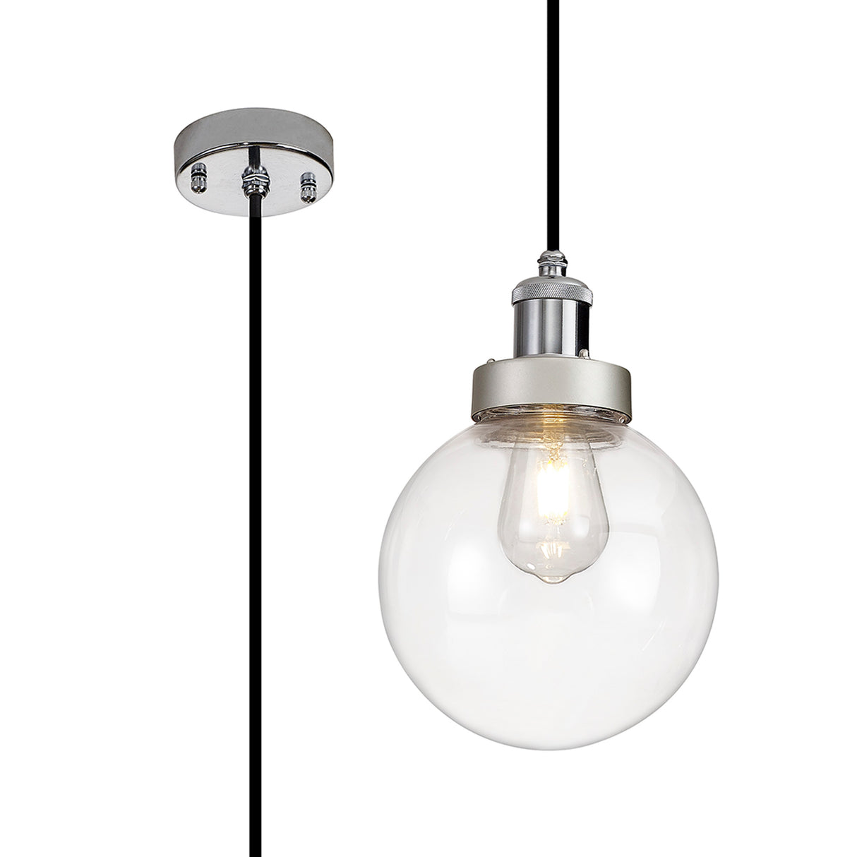James 20cm Pendant 1 Light E27 IP65 Exterior Titanium Silver/Polished Chrome