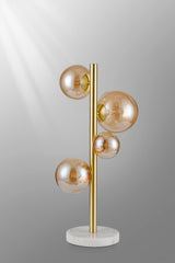 Ferguson Table Lamp, 4 x G9, Satin Gold, Amber Plated Glass