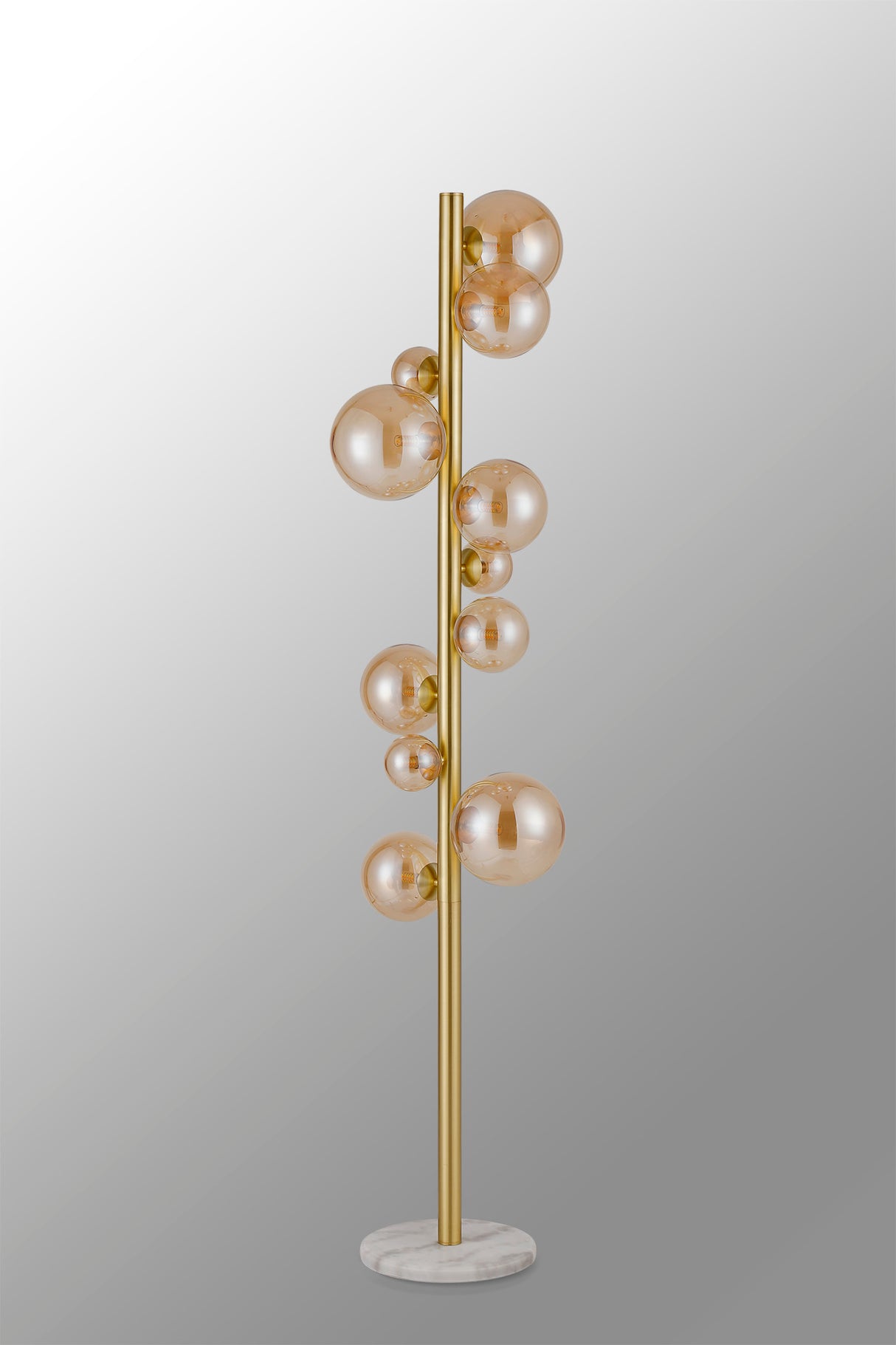 Ferguson Floor Lamp, 11 x G9, Satin Gold, Amber Plated Glass