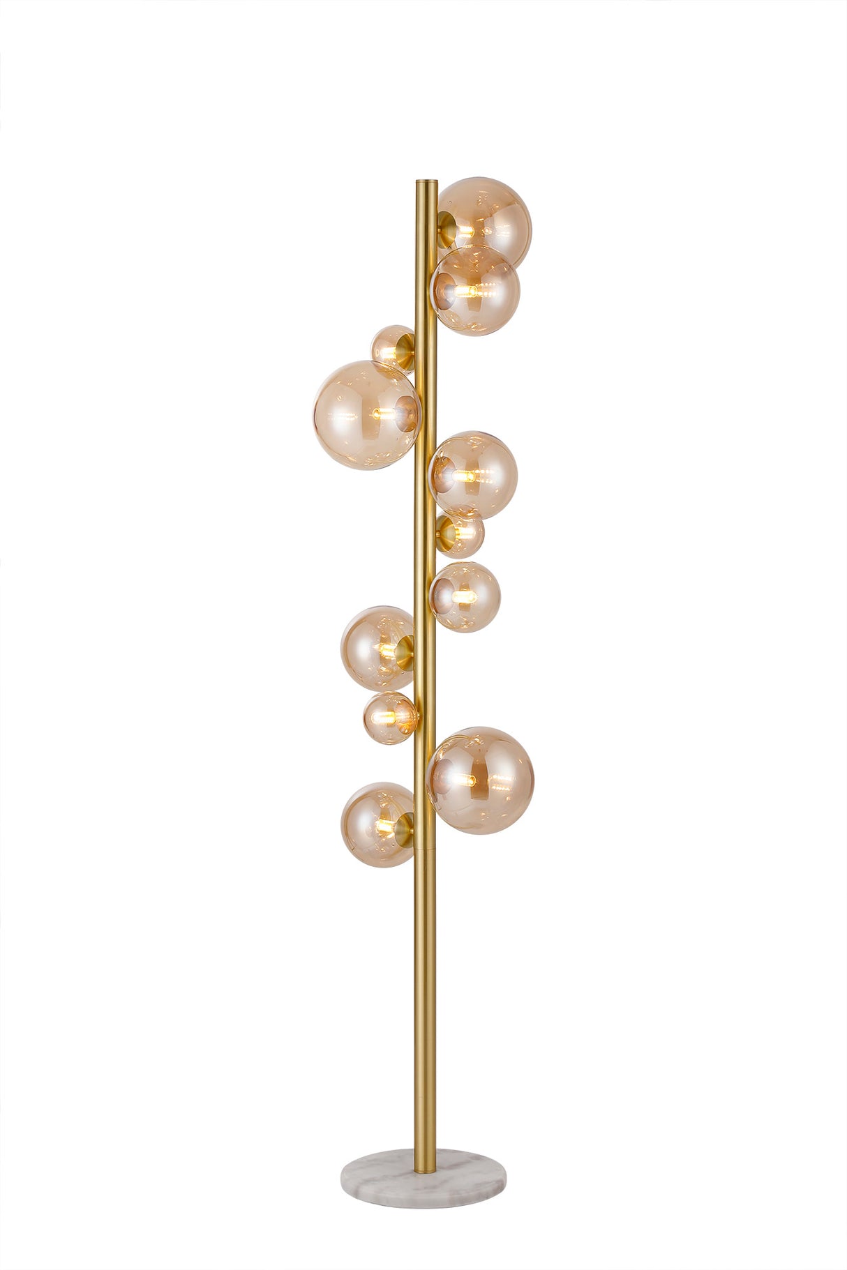 Ferguson Floor Lamp, 11 x G9, Satin Gold, Amber Plated Glass