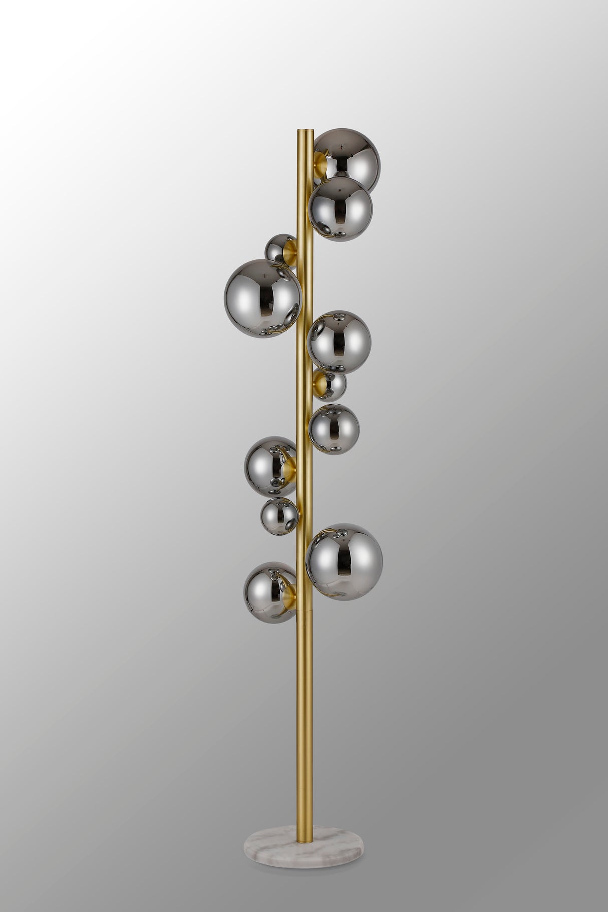Ferguson Floor Lamp, 11 x G9, Satin Gold, Chrome Plated Glass