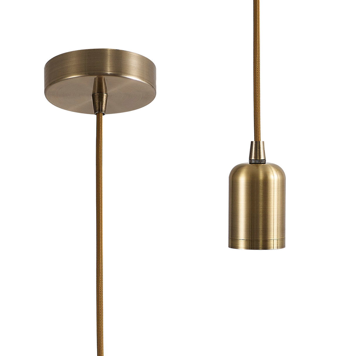 Robson 2m Suspension Kit 1 Light Antique Brass/2m Golden Brown Braided Cable, E27 Max 60W, c/w Ceiling Bracket & Deeper Shade Ring