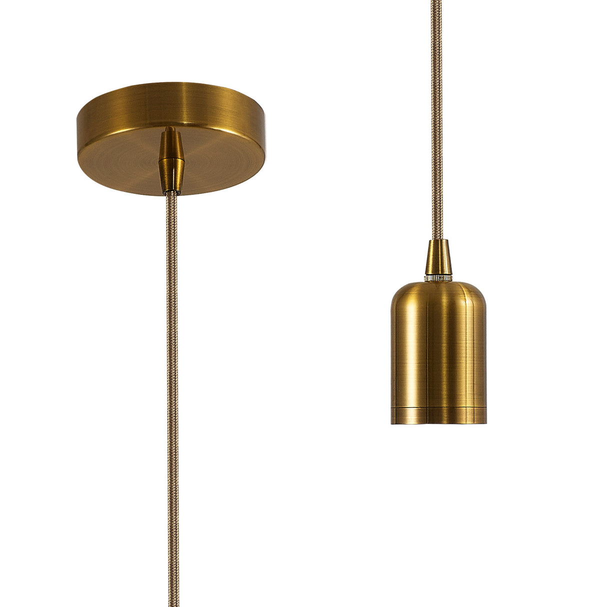Robson 2m Suspension Kit 1 Light Gilt Bronze/Gold Braided Cable, E27 Max 60W, c/w Ceiling Bracket & Deeper Shade Ring