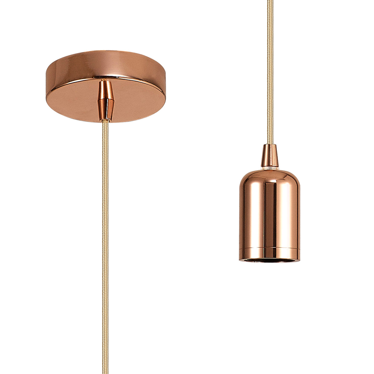 Robson 2m Suspension Kit 1 Light Rose Gold/Rose Gold Braided Cable, E27 Max 60W, c/w Ceiling Bracket & Deeper Shade Ring