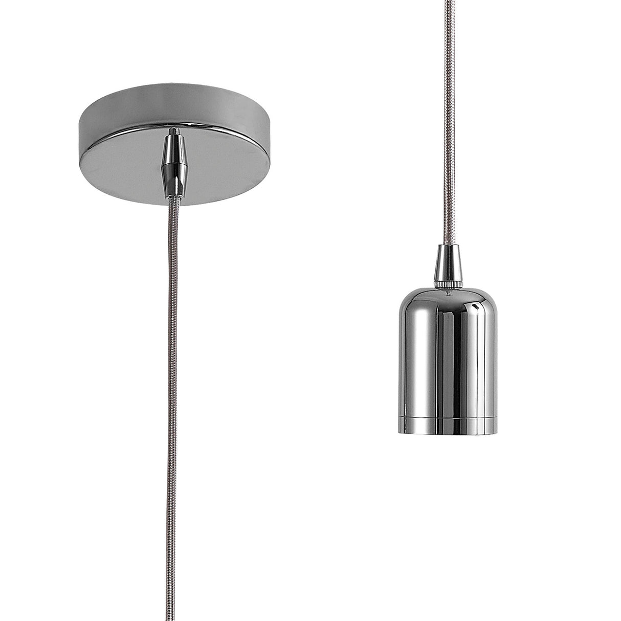 Robson 2m Suspension Kit 1 Light Chrome/Silver Braided Cable, E27 Max 60W, c/w Ceiling Bracket & Deeper Shade Ring