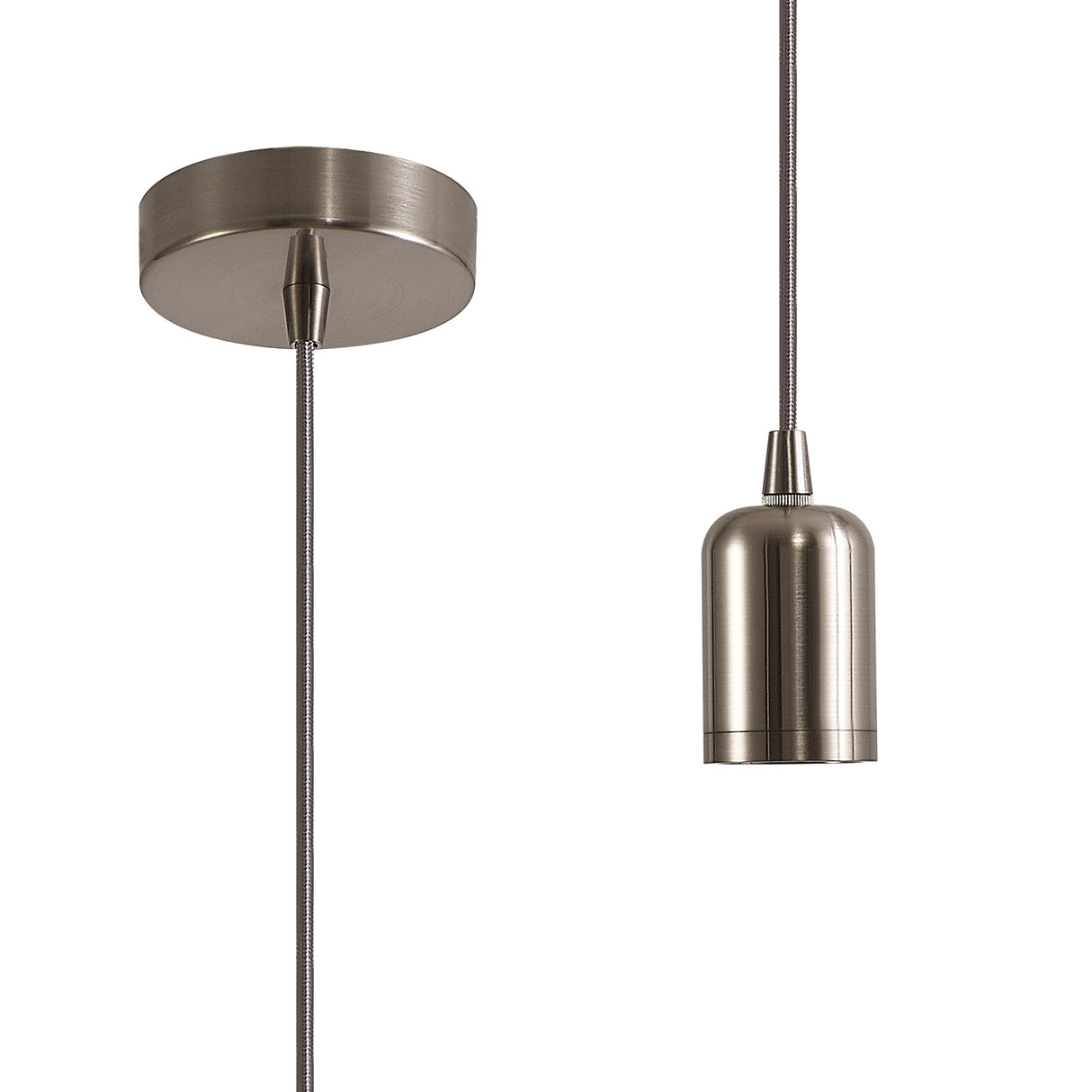 Robson 2m Suspension Kit 1 Light Brushed Nickel/Silver Braided Cable, E27 Max 60W, c/w Ceiling Bracket & Deeper Shade Ring