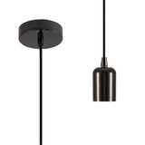 Robson 2m Suspension Kit 1 Light Black Chrome/Black Braided Cable, E27 Max 60W, c/w Ceiling Bracket & Deeper Shade Ring