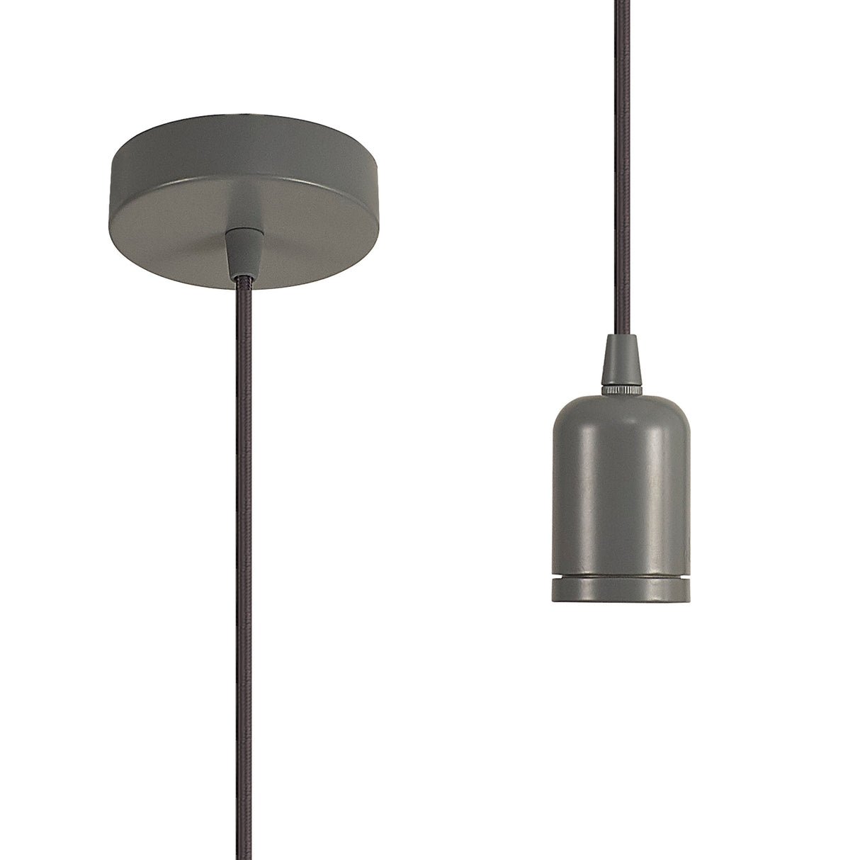 Robson 2m Suspension Kit 1 Light Warm Grey/Grey Braided Cable, E27 Max 60W, c/w Ceiling Bracket & Deeper Shade Ring