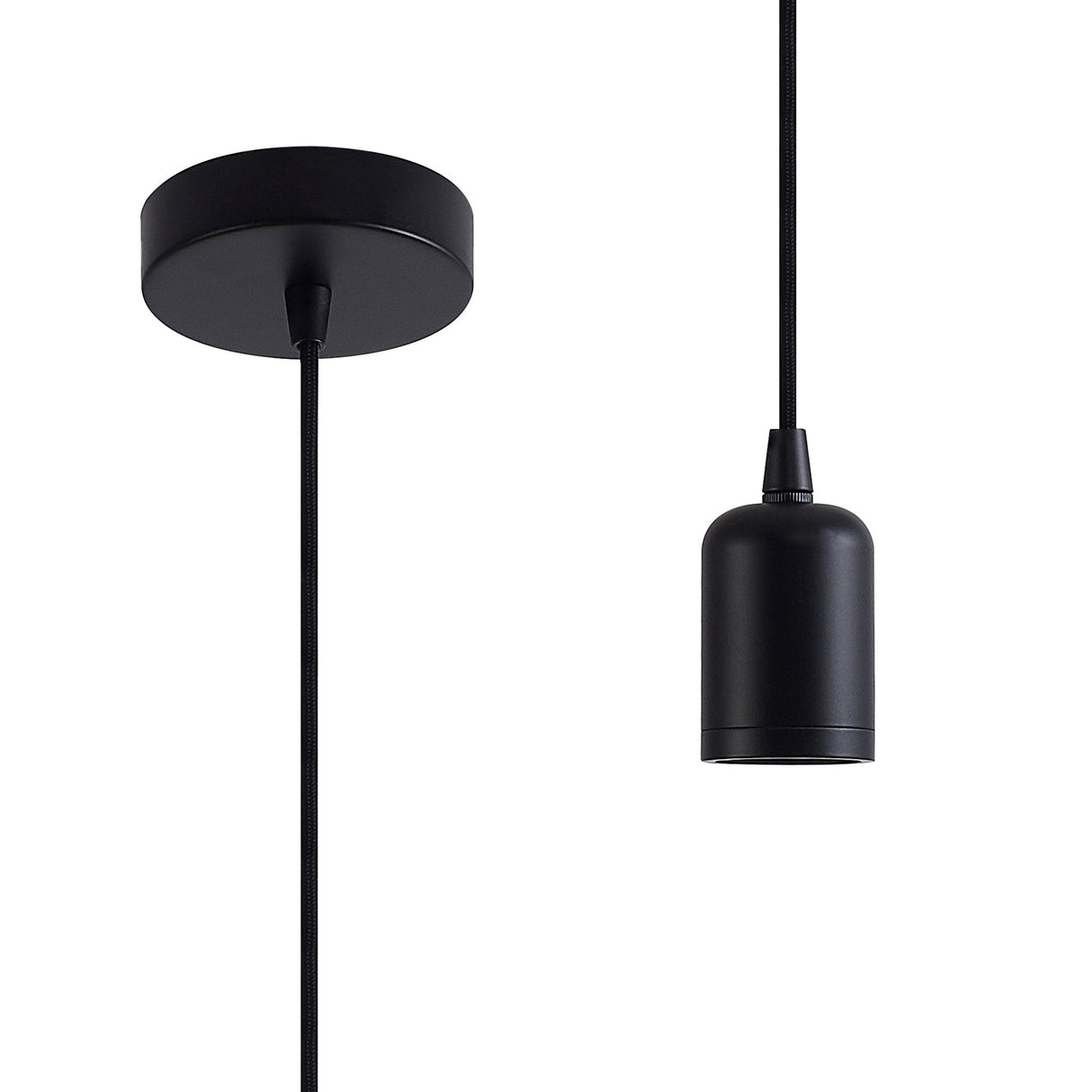 Robson 2m Suspension Kit 1 Light Black/Black Braided Cable, E27 Max 60W, c/w Ceiling Bracket & Deeper Shade Ring