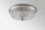 Gordon 2 Light E27 Flush Ceiling Light, IP44, Satin Nickel/Prismatic Glass