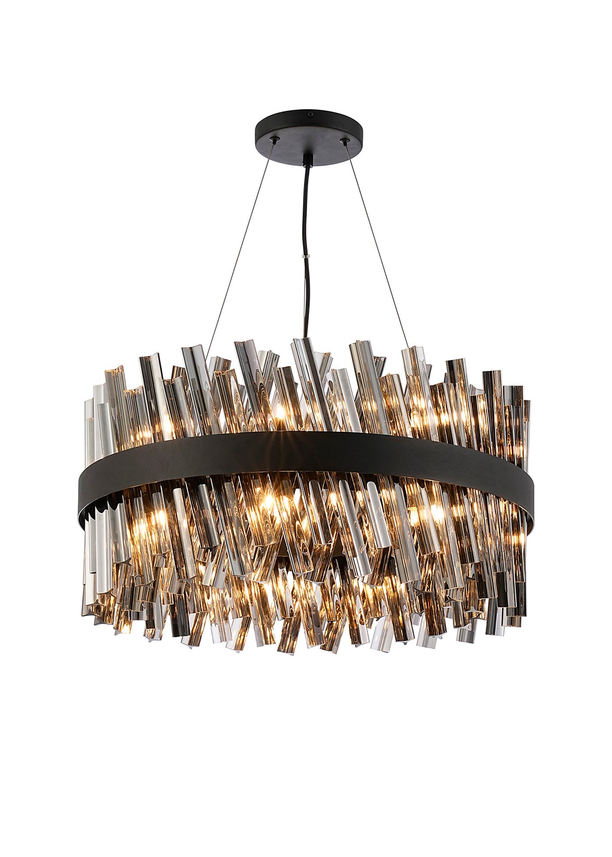 Melville 60cm 18 Light G9, Pendant Round, Satin Black / Smoke Item Weight: 16.81kg