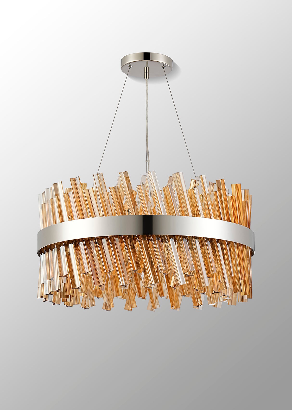Melville 60cm 18 Light G9, Pendant Round, Polished Nickel / Amber Item Weight: 16.81kg