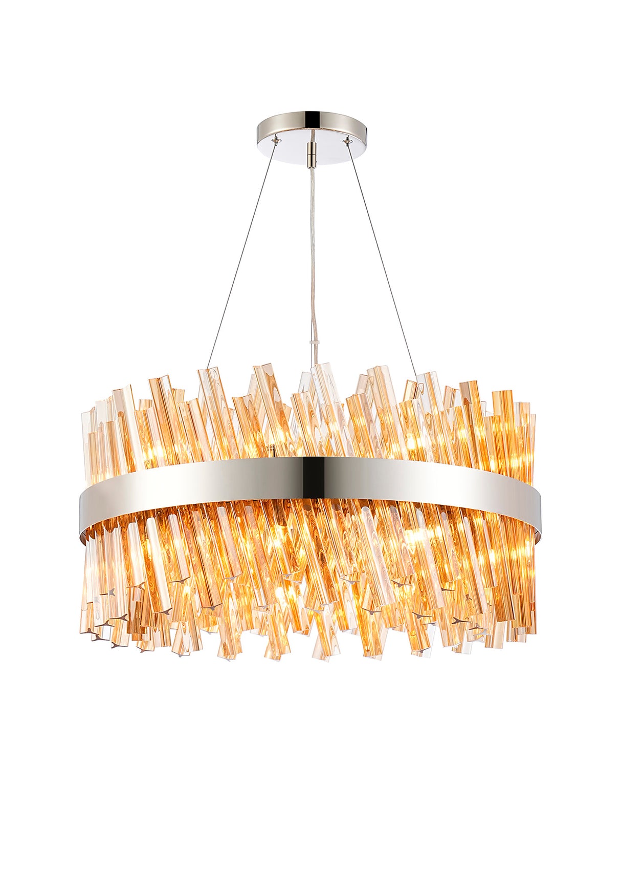 Melville 60cm 18 Light G9, Pendant Round, Polished Nickel / Amber Item Weight: 16.81kg