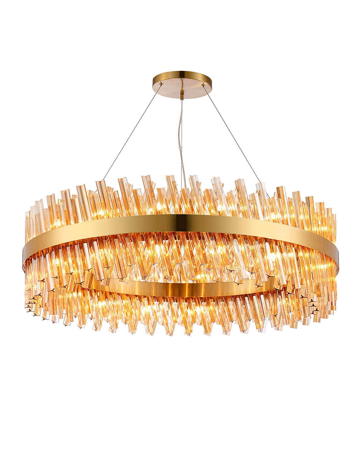 Melville 1m 32 Light G9, Pendant Round, Brass / Amber Item Weight: 29.51kg