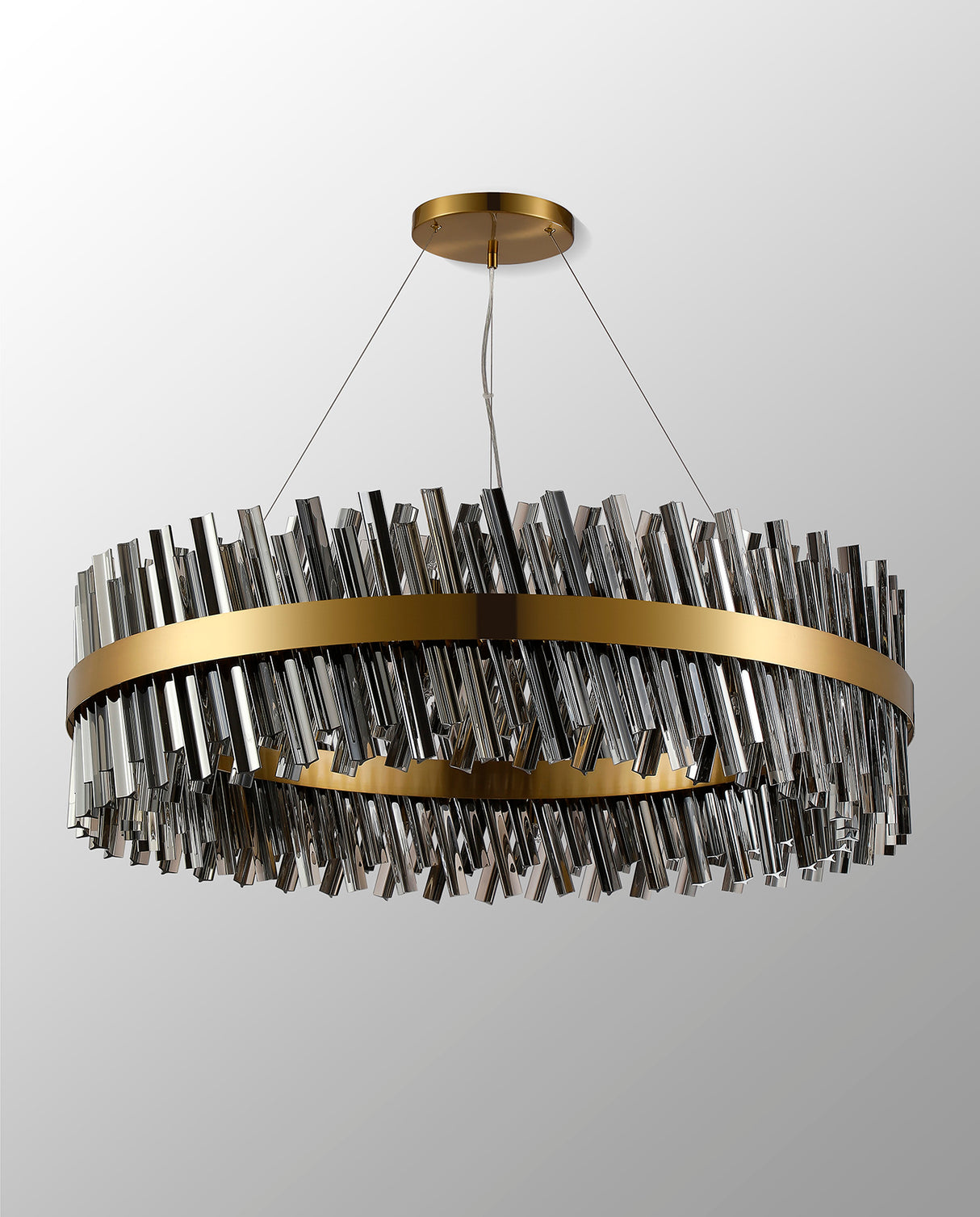 Melville 1m 32 Light G9, Pendant Round, Brass / Smoke Item Weight: 29.51kg