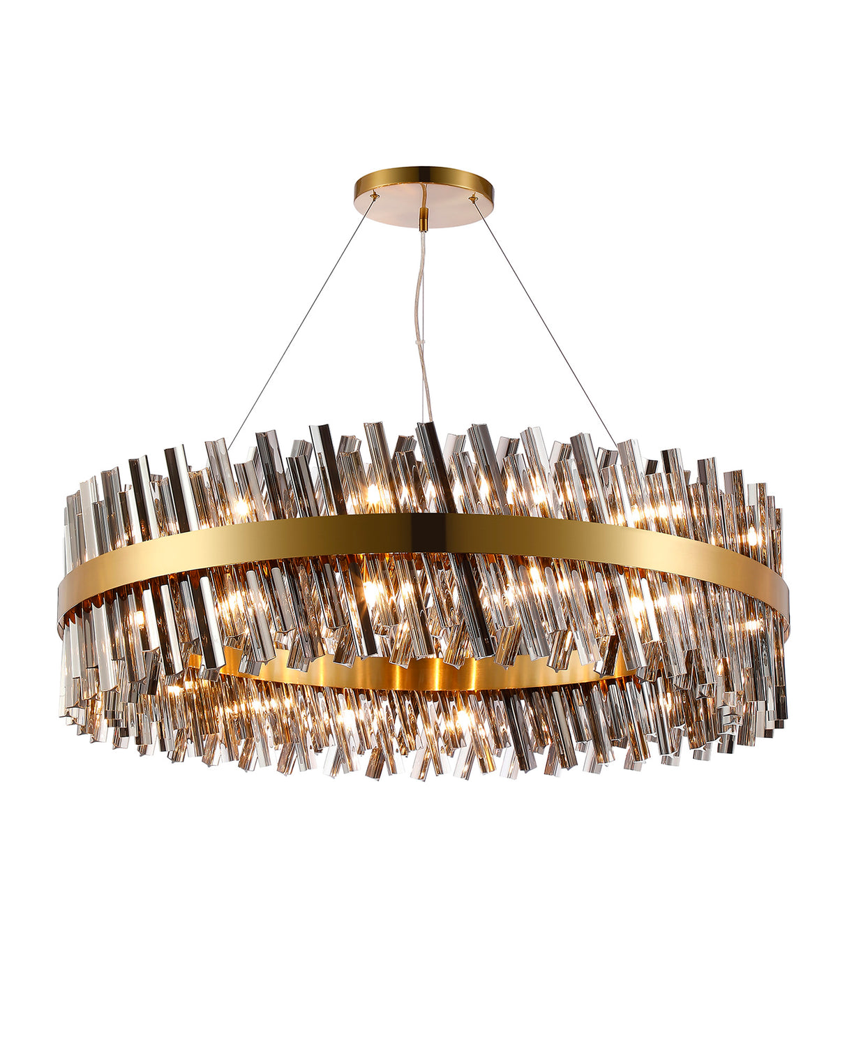Melville 1m 32 Light G9, Pendant Round, Brass / Smoke Item Weight: 29.51kg