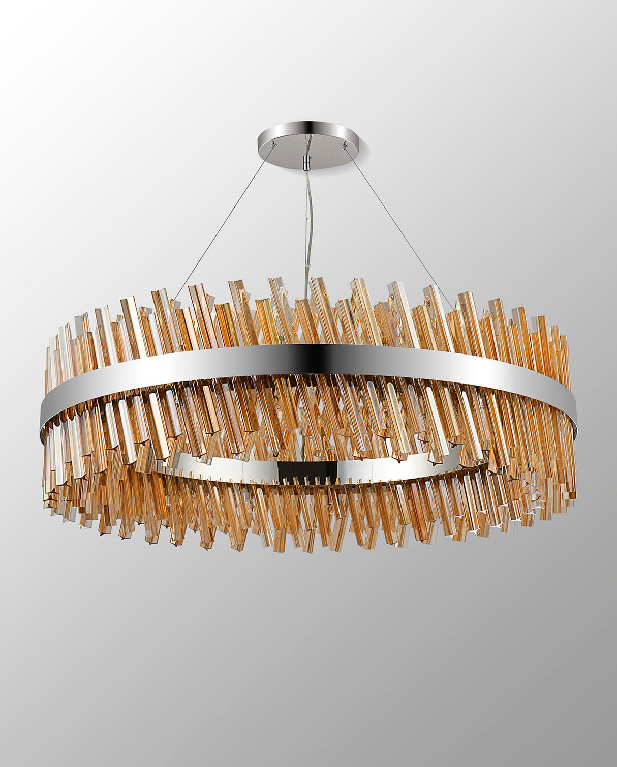 Melville 1m 32 Light G9, Pendant Round, Polished Nickel / Amber Item Weight: 29.51kg