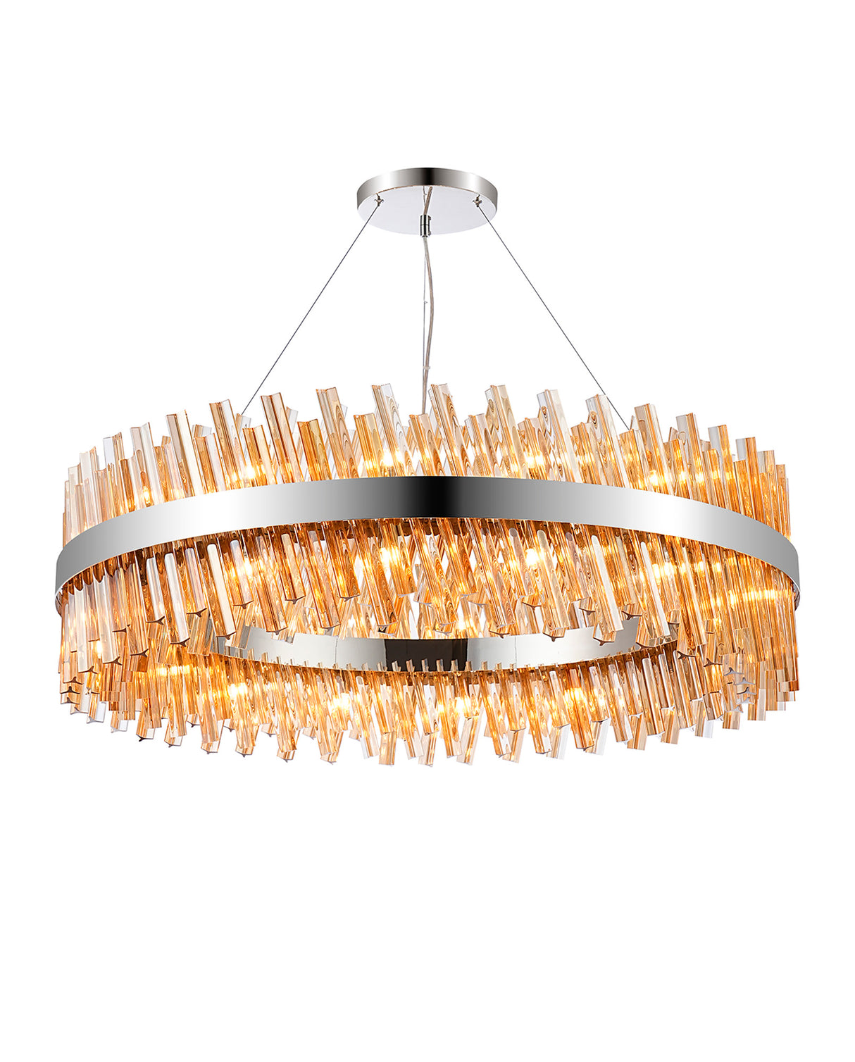 Melville 1m 32 Light G9, Pendant Round, Polished Nickel / Amber Item Weight: 29.51kg