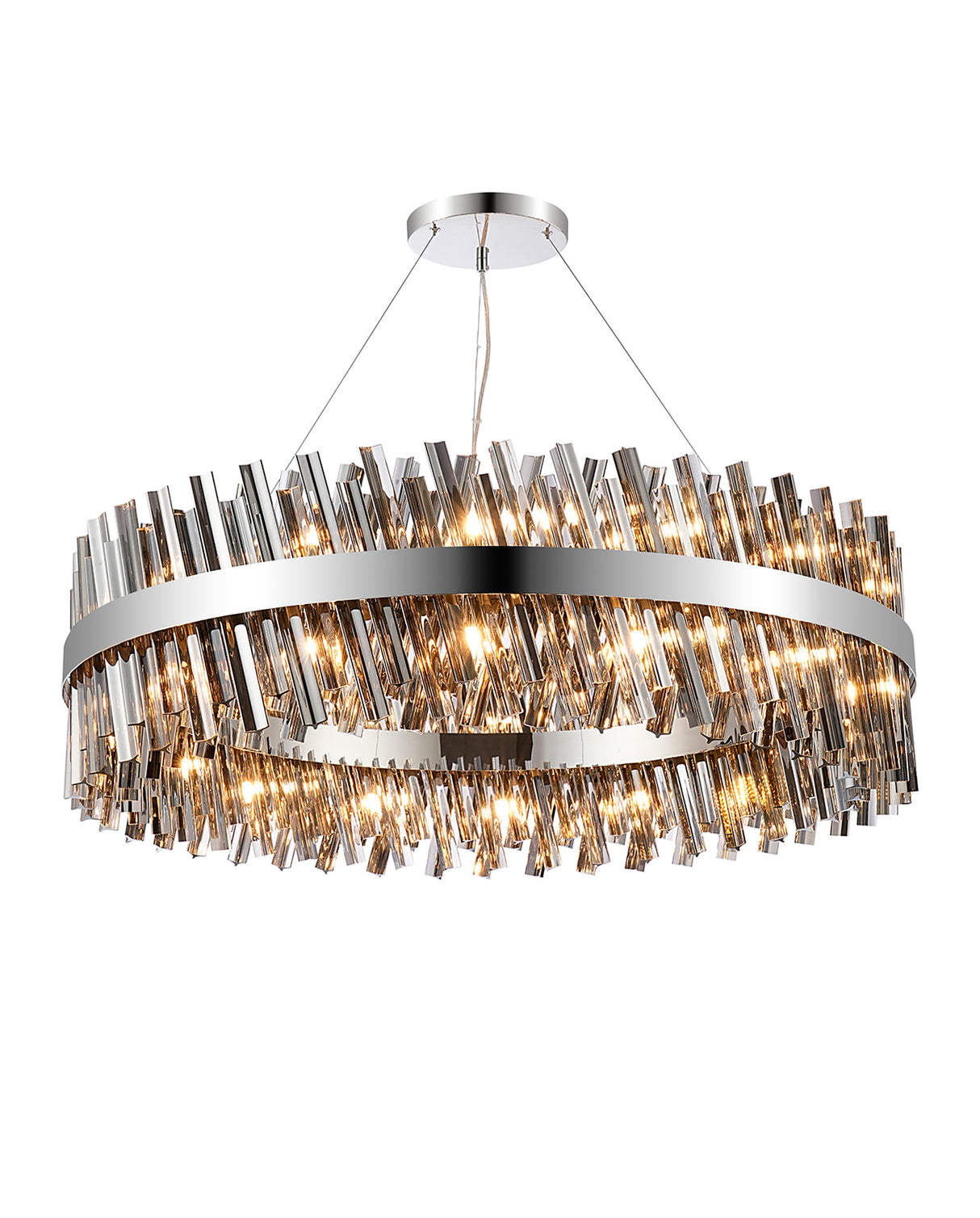 Melville 1m 32 Light G9, Pendant Round, Polished Nickel / Smoke Item Weight: 29.51kg