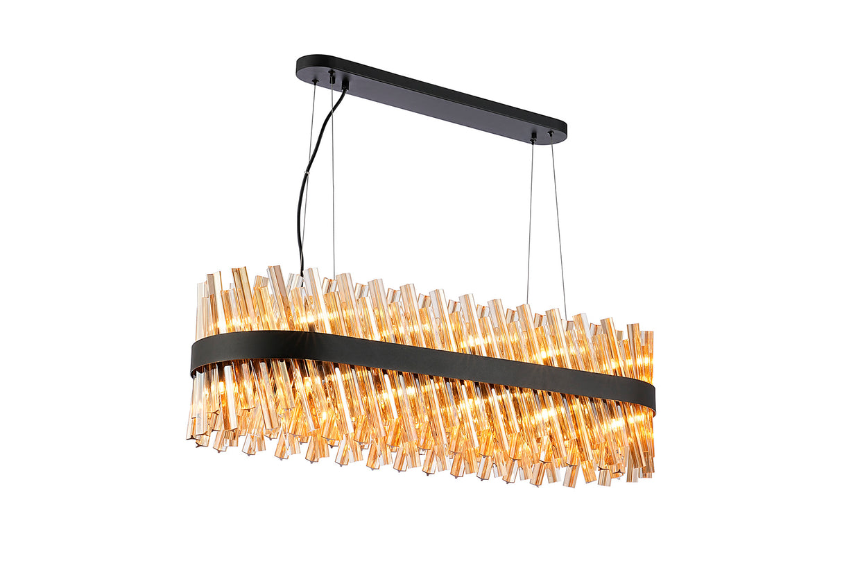 Melville 1m 24 Light G9, Pendant Oblong, Satin Black / Amber Item Weight: 22.65kg
