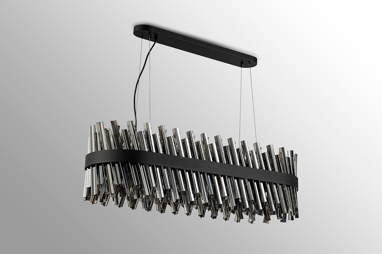 Melville 1m 24 Light G9, Pendant Oblong, Satin Black / Smoke Item Weight: 22.65kg