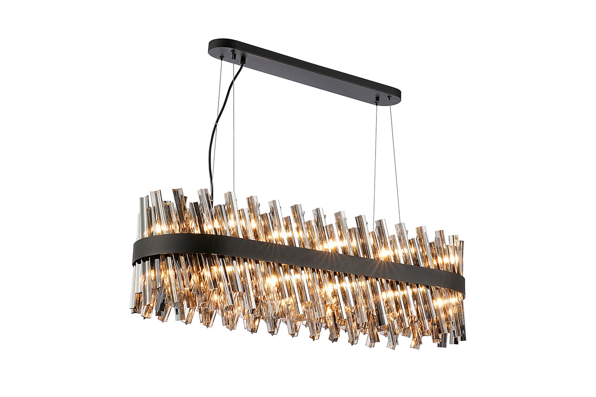 Melville 1m 24 Light G9, Pendant Oblong, Satin Black / Smoke Item Weight: 22.65kg