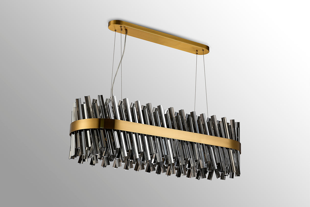 Melville 1m 24 Light G9, Pendant Oblong, Brass / Smoke Item Weight: 22.65kg