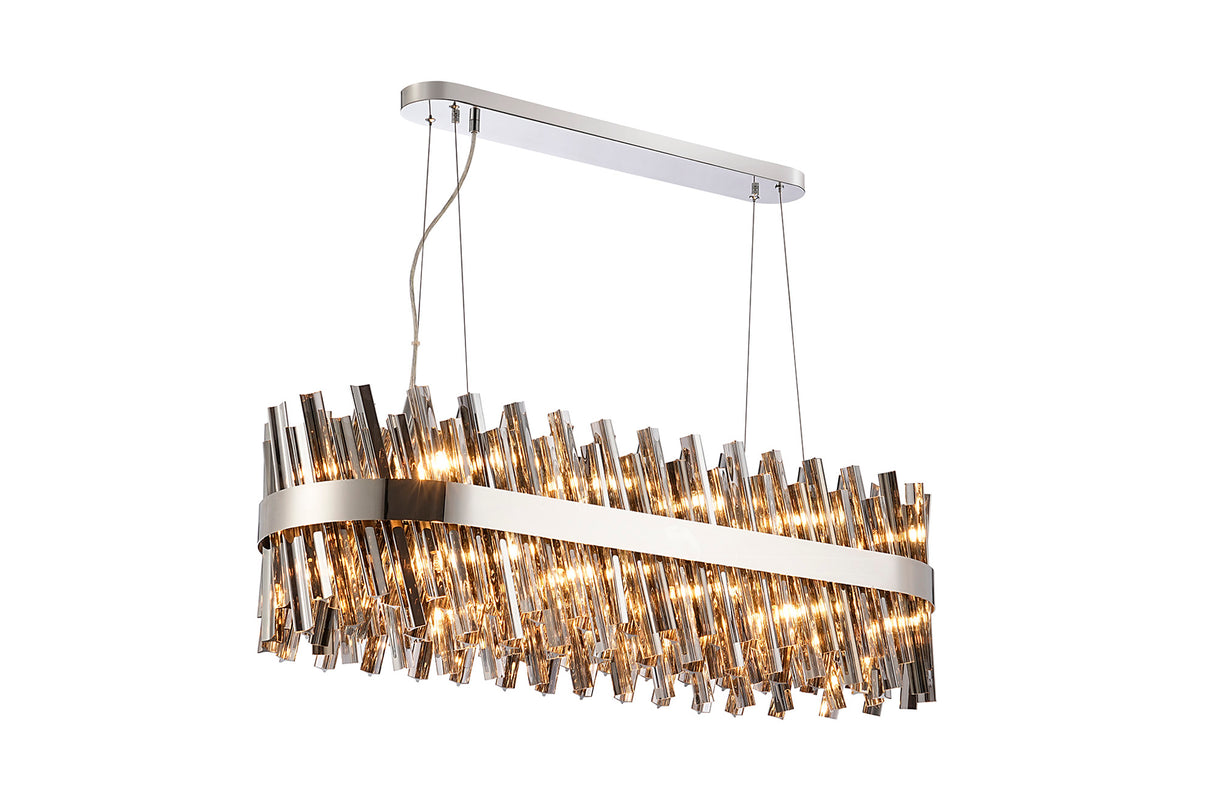 Melville 1m 24 Light G9, Pendant Oblong, Polished Nickel / Smoke Item Weight: 22.65kg