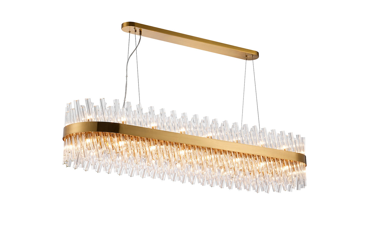 Melville 1.5m 36 Light G9, Pendant Oblong, Brass / Clear Item Weight: 33.98kg