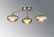 Greaves Flush Ceiling Light, 3 x G9, Antique Brass/Cognac Glass/Clear Crystal