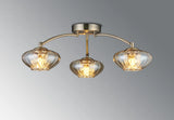 Greaves Flush Ceiling Light, 3 x G9, Antique Brass/Cognac Glass/Clear Crystal