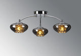 Greaves Flush Ceiling Light, 3 x G9, Polished Chrome/Smoked Glass/Clear Crystal