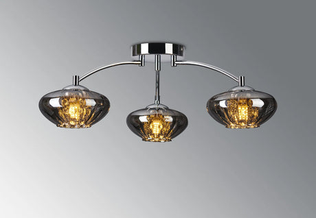 Greaves Flush Ceiling Light, 3 x G9, Polished Chrome/Smoked Glass/Clear Crystal