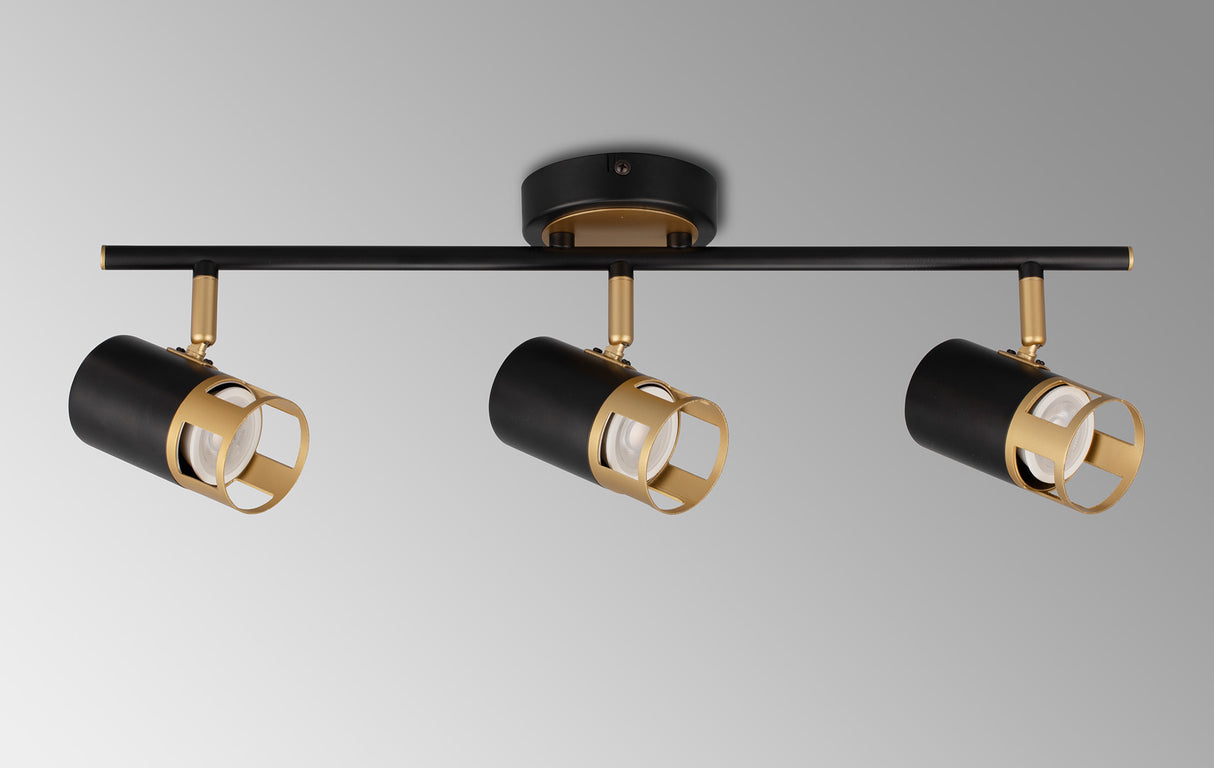 Swinburn 3 Light Linear Bar Spotlight GU10, Black / Painted Gold